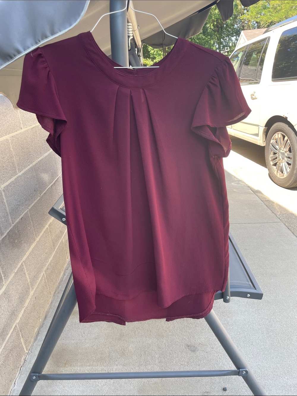 Cocomo Burgundy Short-Sleeve Pleated Flutter Blouse